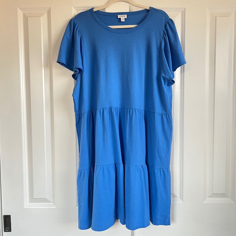 J Crew Azure Blue 100%‎ Cotton Tiered Casual Cottagecore Babydoll Dress Size XXL